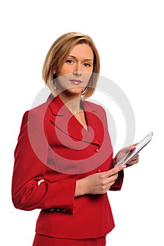 Businesswoman holding an e-book