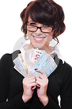 Businesswoman holding euro in her hands