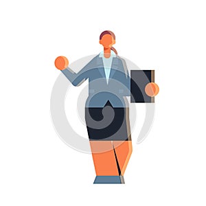 Businesswoman holding folder clipboard paper document business woman standing pose female office worker in formal wear