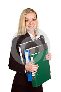 Businesswoman holding folders