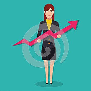 Businesswoman holding the growth graph for achievement concept vector illustration