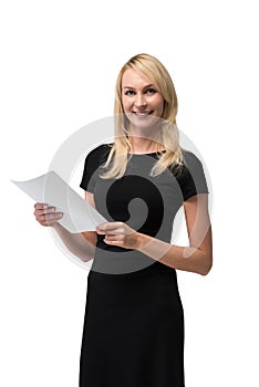 Businesswoman holding paper