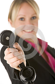 Businesswoman Holding Telephone Receiver