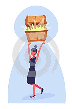 Businesswoman holding treasure dower chest full golden money growth wealth concept keyhole background business woman