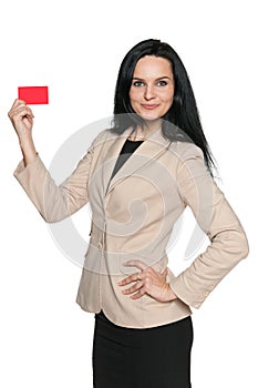 Businesswoman holds a credit card