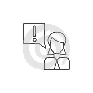 Businesswoman, info, help icon. Element of teamwork icon. Thin line icon for website design and development, app development.