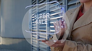 Businesswoman interacts HUD Super sale