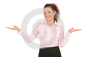 Businesswoman introducing something photo