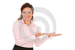 Businesswoman introducing something photo