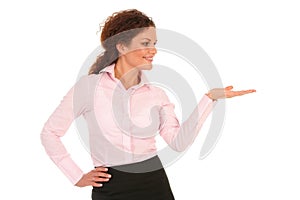 Businesswoman introducing something photo