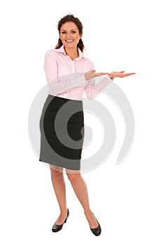 Businesswoman introducing something photo