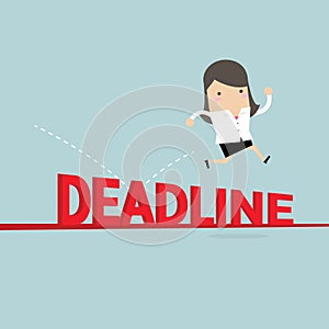 Businesswoman jump over deadline.