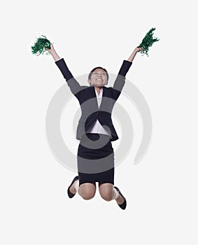 Businesswoman Jumping and Cheering