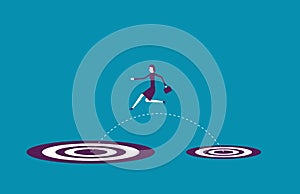 Businesswoman jumping to big target. Vector illustration change