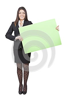 Businesswoman keeping signboard