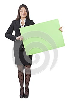 Businesswoman keeping signboard