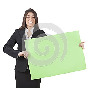 Businesswoman keeping signboard