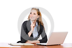 Businesswoman with laptop isolated