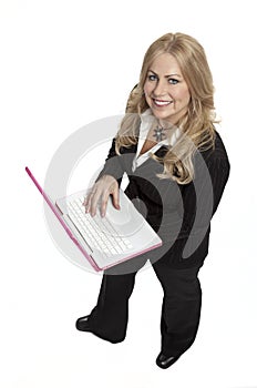 Businesswoman With Laptop on White