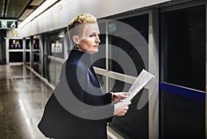 Businesswoman Lifestyle Commuter Newspeper Concept