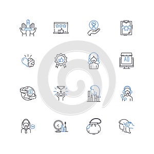 Businesswoman line icons collection. Ambitious, Assertive, Confident, Dedicated, Diligent, Driven, Efficient vector and