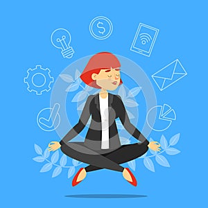 Businesswoman in lotus pose meditating vector isolated