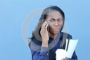 Businesswoman making a call while having BAD SIGNAL
