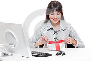 Businesswoman making christmas gift