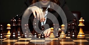 Businesswoman making her checkmate move. Generative AI