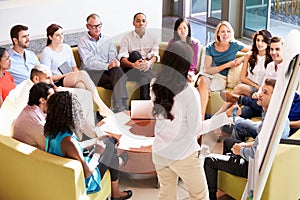 Businesswoman Making Presentation To Office Colleagues