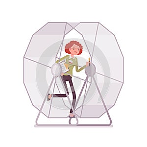 Businesswoman in a mouse wheel