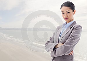 Businesswoman in nature sea