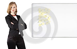 Businesswoman near whiteboard