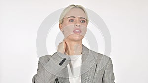 Businesswoman with Neck Pain, White Background