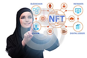 Businesswoman in NFT non fungible concept