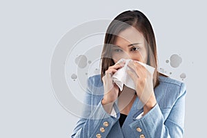 Businesswoman nose burning sensation because of the toxic smoke