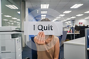 Businesswoman in office quit the job