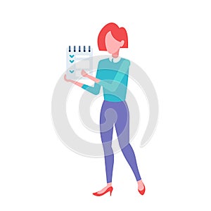 Businesswoman office worker holding notepad to do check list form business woman manager standing pose female cartoon