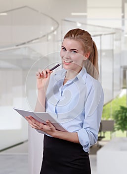 Businesswoman organizing document