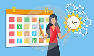 Businesswoman organizing daily routine using schedule calendar, effective time management concept. Agenda or appointments.