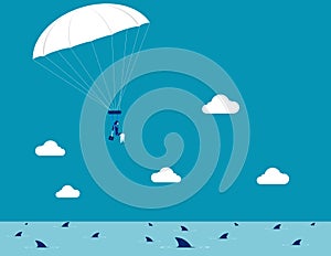 Businesswoman parachuting. Concept business vector illustration.