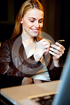 Businesswoman with pda and laptop