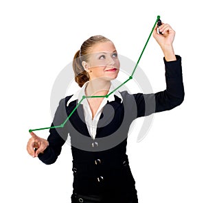 businesswoman with pen on the screen. Isolated