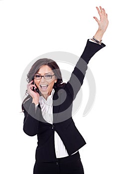 Businesswoman on the phone winning