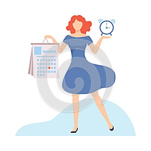 Businesswoman Planning Her Personal Schedule or Timetable, Organization and Control of Working Time, Efficient Time