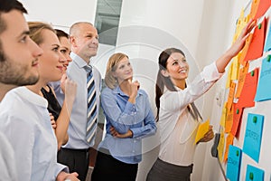 Businesswoman Pointing Labels On Whiteboard