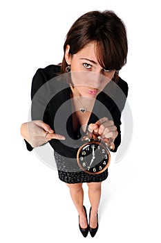Businesswoman Pointing to Clock