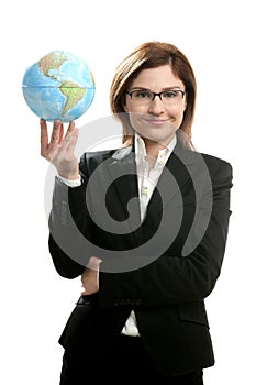 Businesswoman portrait with global map