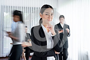 Businesswoman portrait and motion blur background. Habiliment