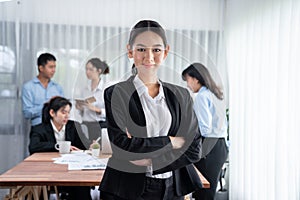 Businesswoman portrait and motion blur background. Habiliment